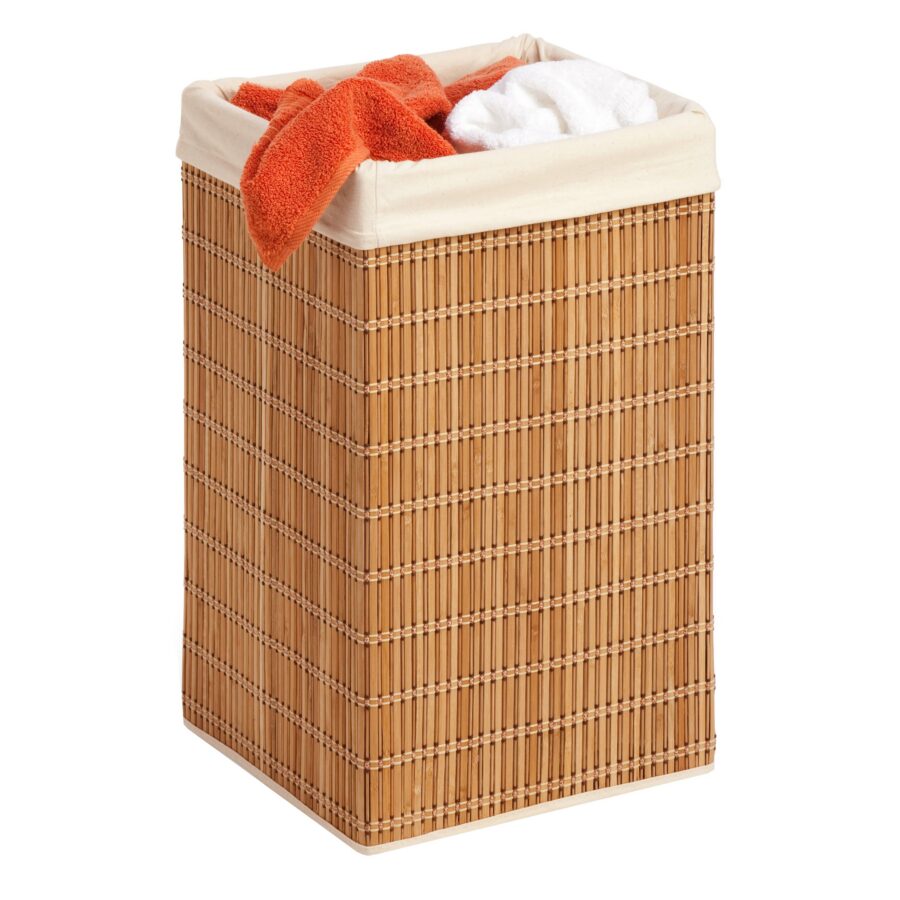 Natural Bamboo Square Wicker Laundry Hamper with Bag