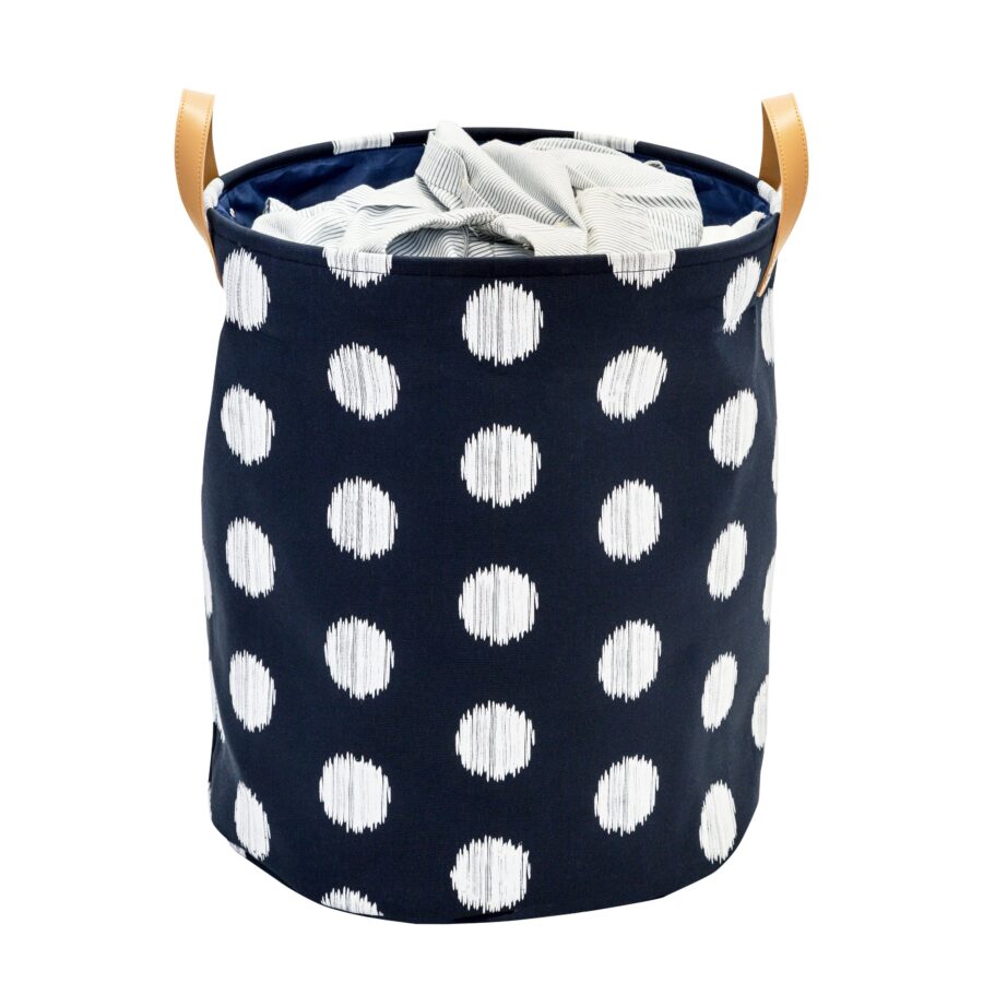 Polka Dot Canvas Laundry Hamper - Navy and White