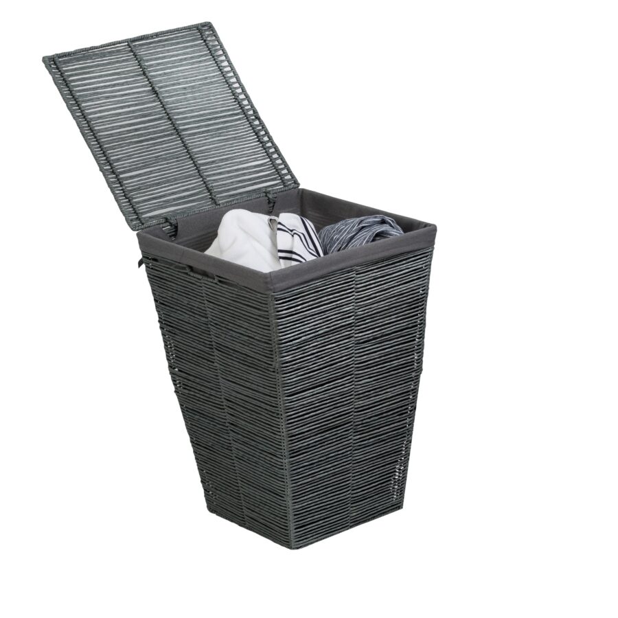 Rolled Paper Rope Laundry Hamper with Lid - Gray