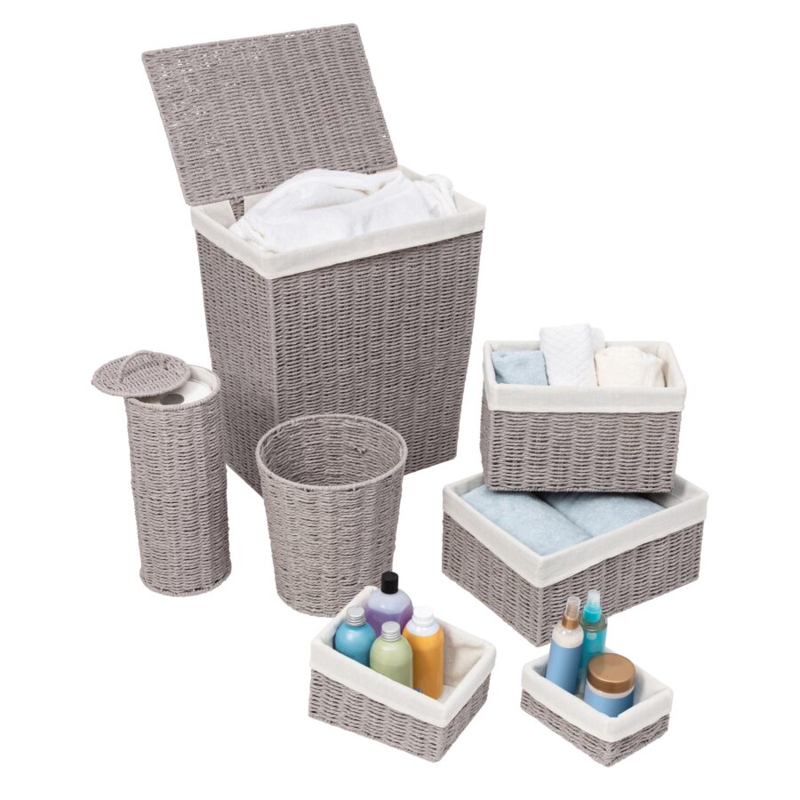 Twisted Paper Rope 7-Piece Storage Basket Set - Gray