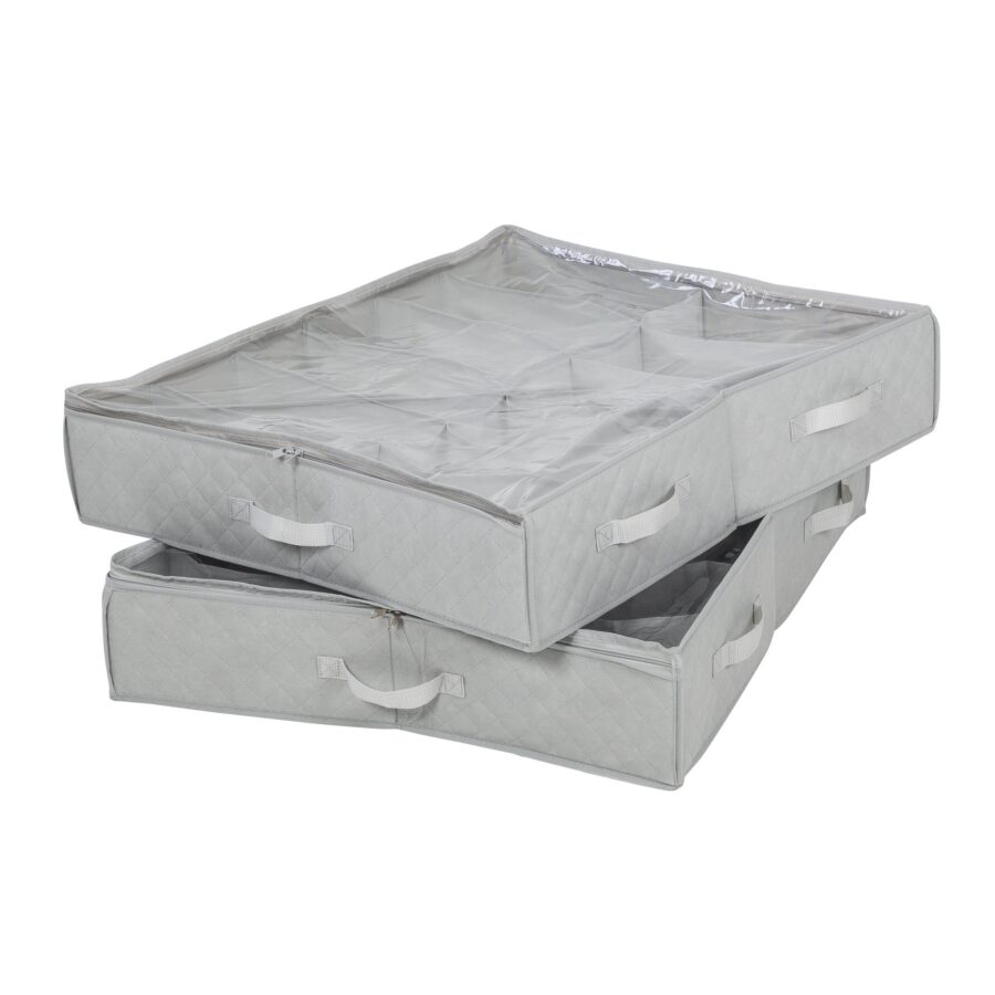 2-Pack Under-Bed Shoe Storage Organizer Bag with Window and Handle, Gray