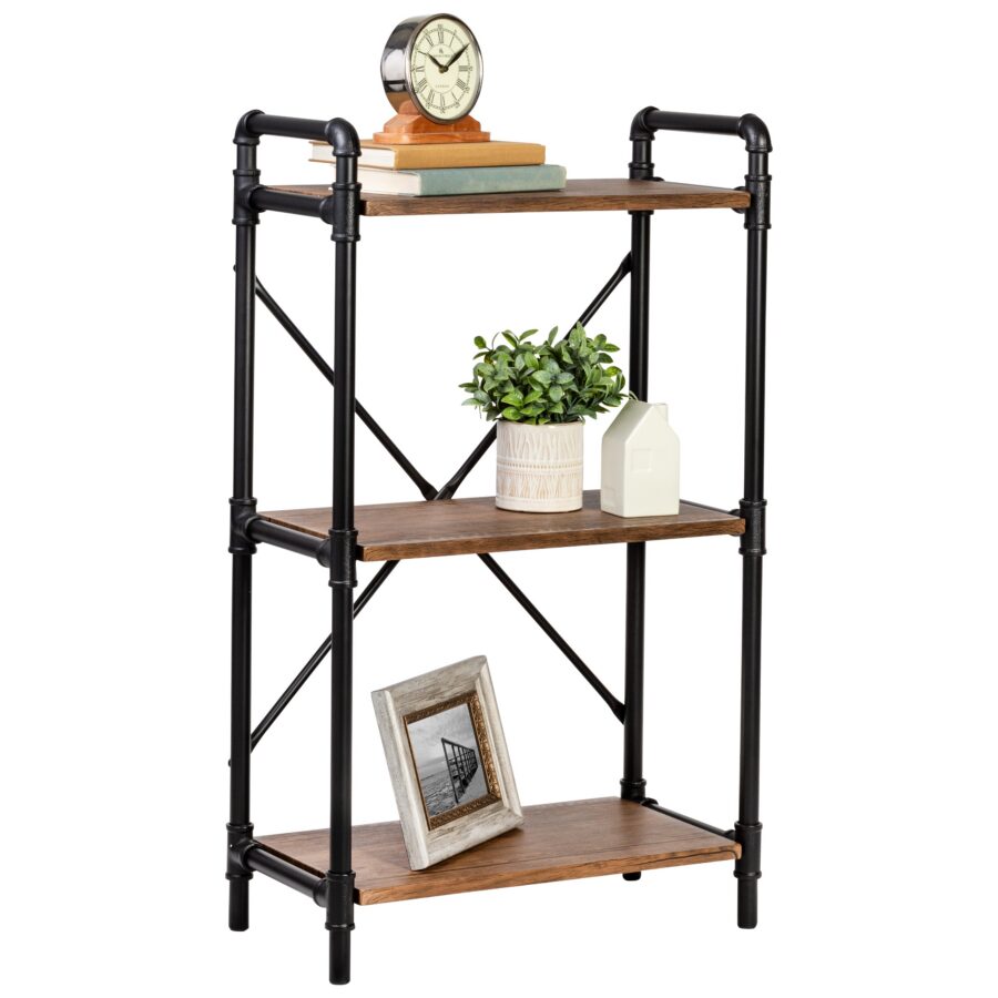 3-Tier Industrial Bookshelf - Black and Rustic