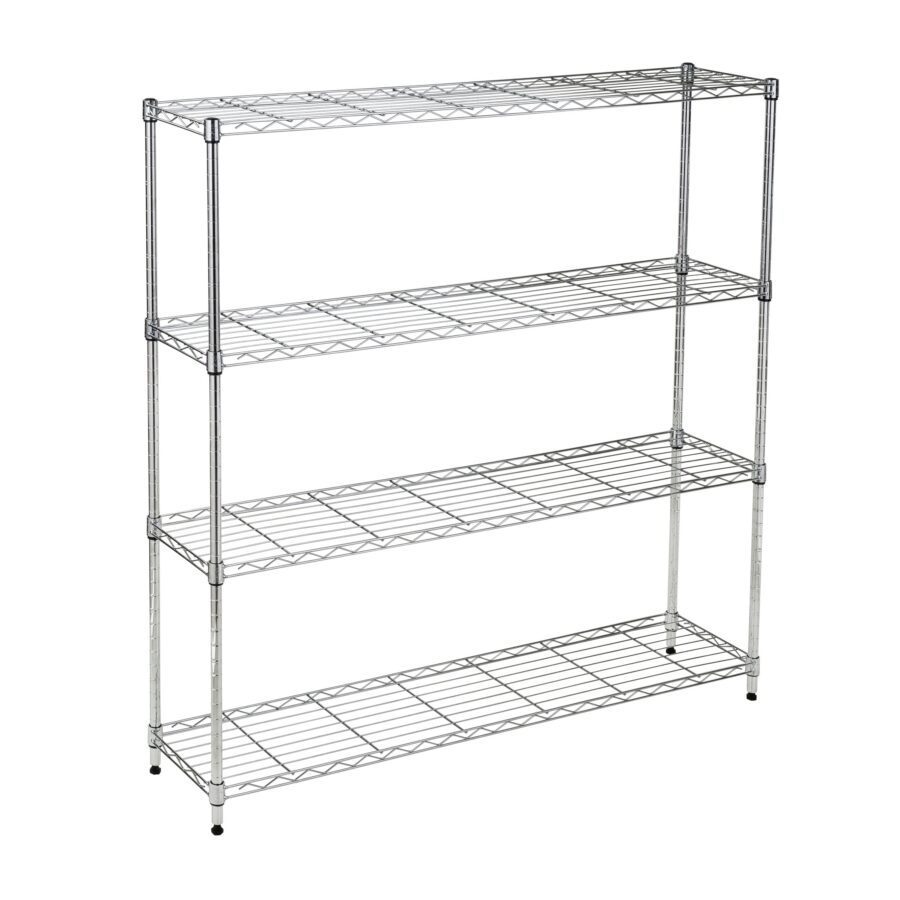 Steel 4-Tier Slim Profile Wide Shelving Unit - Chrome