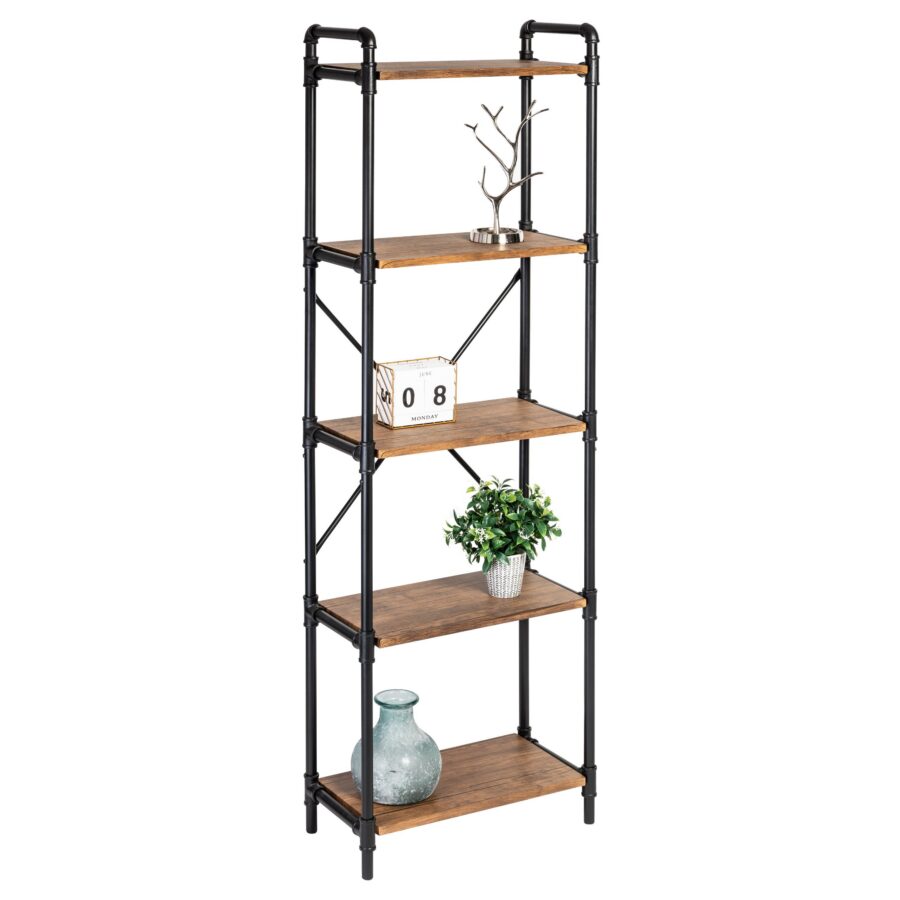5-Tier Industrial Bookshelf - Black and Rustic